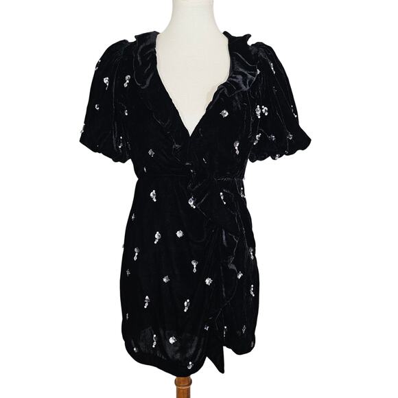 Anthropologie's Maeve Short-Sleeve Embellished Velvet Mini Dress - Picture 6 of 14